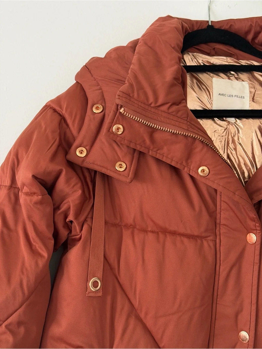 Avec Les Filles Thermalpuff Longline Puffer Coat Brown/Rust/Copper - Size S